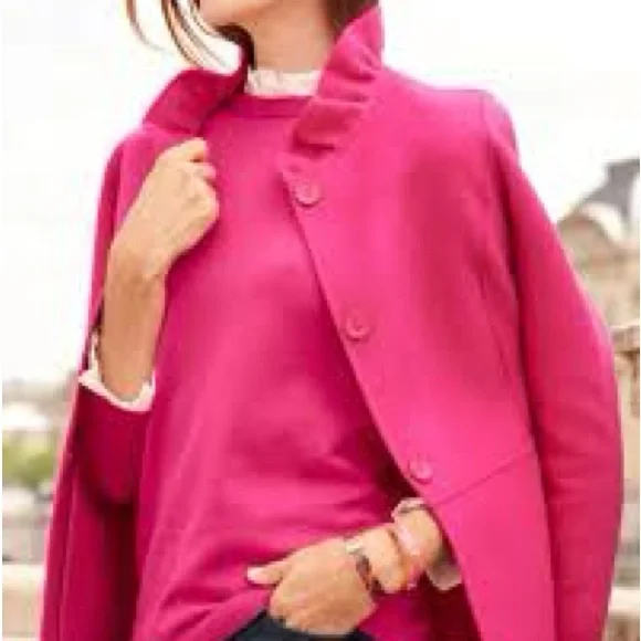 Talbots 🧥Jacket Size 12 Hot Pink Wool Blend Ruffle Collar Peplum Feminine, EUC - Picture 5 of 9
